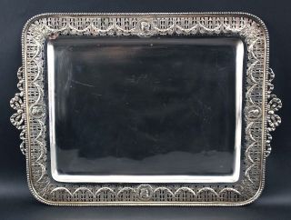 Antique 19thc German 800 Silver,  Medallion Head Rectangle Tray Pierced Design Nr