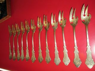 Rare Set 12 - American Aesthetic Period - Sterling - Pie Forks - Old Patina