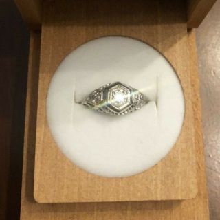 14k White Gold Antique Diamond Ring,  Circa 1920 