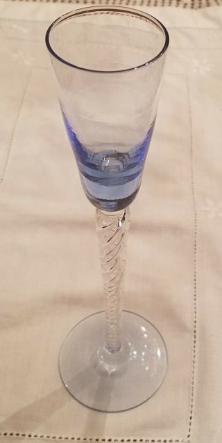 Vintage Stuart Crystal Air - Twist Long Stem Cordial Aperitif Glass - Blue Color