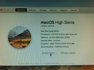 Apple Mac Pro 6.  1 3.  5ghz 6 - core Xeon E5 2x FirePro D700 32gb RAM 1TB SSD Rare 2