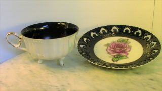 Unique,  Black And Luminescent,  L M Royal Halsey Very Fine Tea Cup And Saucer