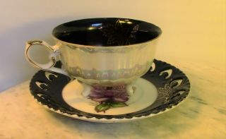 Unique,  Black and Luminescent,  L M Royal Halsey Very Fine Tea Cup And Saucer 2