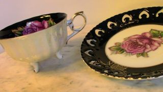 Unique,  Black and Luminescent,  L M Royal Halsey Very Fine Tea Cup And Saucer 4