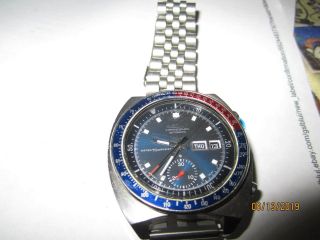 Vintage Seiko Chronograph Automatic 6139 - 6002 Pogue Pepsi Watch Blue Dial