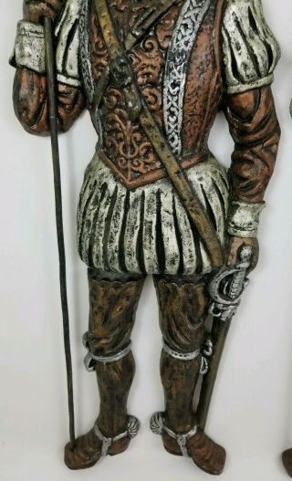 2 Vintage Cast Iron Spanish Conquistadors Wall Sculpture Mid - Century 30 