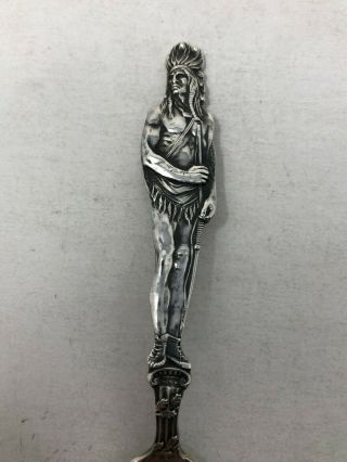 Watson Sterling Silver Souvenir Spoon Full Figural Standing Indian 2