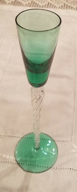 Vintage Stuart Crystal Air - Twist Long Stem Cordial Aperitif Glass - Green Color