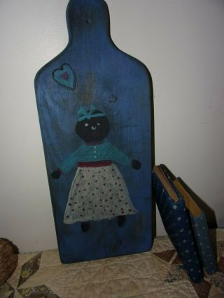 Vintage Cutting Board With Hand Painted Doll.  Sweet