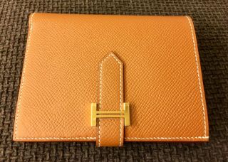 Bnib Hermes Bearn Compact Wallet Epsom Gold Hardware White Stitching Rare