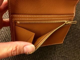 BNIB Hermes Bearn compact wallet epsom gold hardware white stitching RARE 4