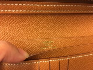 BNIB Hermes Bearn compact wallet epsom gold hardware white stitching RARE 5