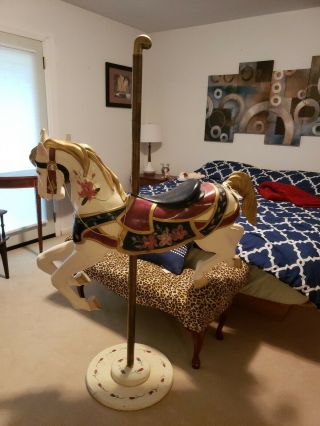 Vintage Carousel Horse With Brass Pole Artist Signed