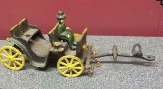 Vintage Cast Iron Horse Drawn Wagon With Cast Iron Man