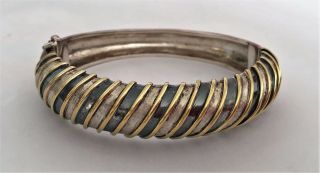 Vintage Sterling Silver And 18k Gold Hinged Bangle Bracelet 42 Gr M Wrist