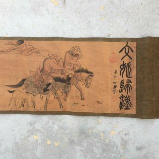 Chinese Old Paper Painting " Wen Ji Belongs To Han " Scroll Painting Mural B01