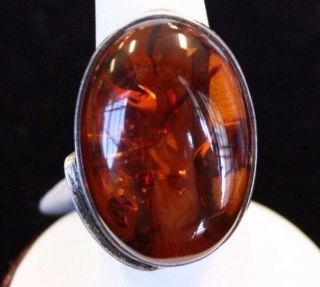 Extra Large Vintage Natural Baltic Amber 925 Sterling Silver Ring11.  3g Size 7.  5