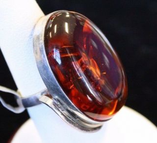 EXTRA LARGE VINTAGE NATURAL BALTIC AMBER 925 STERLING SILVER RING11.  3g size 7.  5 3