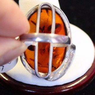 EXTRA LARGE VINTAGE NATURAL BALTIC AMBER 925 STERLING SILVER RING11.  3g size 7.  5 4