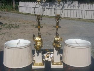 Maitland Smith Exquisite Rare Vintage Marble & Brass Asian High End Table Lamps
