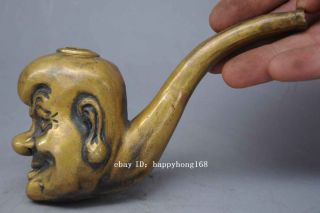 Collectible Antique Handwork Carving Gold - Plated Copper Tobacco Pipe Gift C01