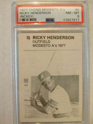 1977 Modesto A ' s Chong 5 Rickey Henderson RARE Minor League Card PSA 8 Full Set 3