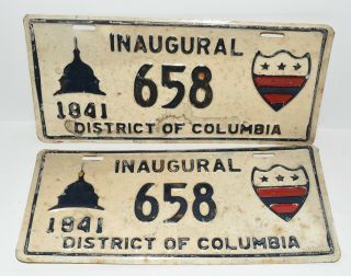 Vtg District Of Columbia Us Inaugural Car License Plates Pair 1941