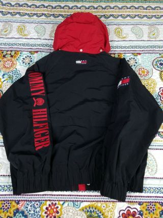 Tommy Hilfiger Vintage 90s Arm Spell Out Hoodie Windbreaker Jacket Sz L Black 7
