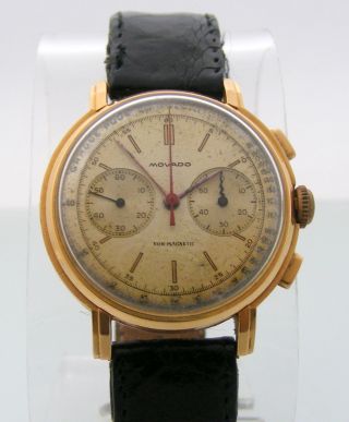 Vintage Movado Chronograph cal M90 Ref.  R 9023 18k.  solid gold case dial 2