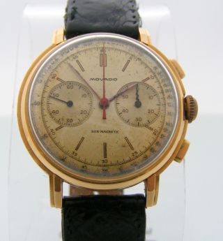 Vintage Movado Chronograph cal M90 Ref.  R 9023 18k.  solid gold case dial 3