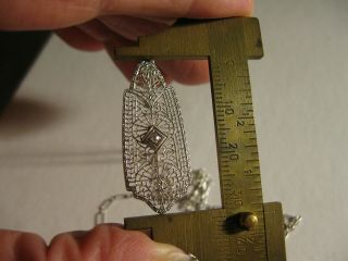 14k White Gold Art Deco Filigree/Diamond Pendant/Necklace,  18 7