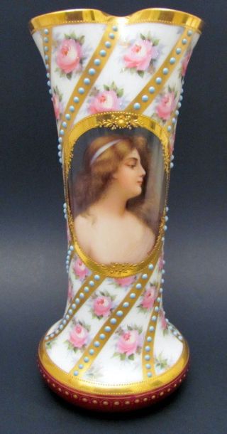 Fabulous Antique Hand Painted Vienna Austria Female Portrait Vase Wagner 1900