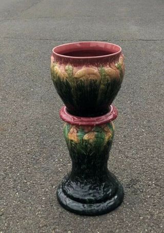 Vintage Majolica Jardiniere Planter On Stand Mccoy Fish