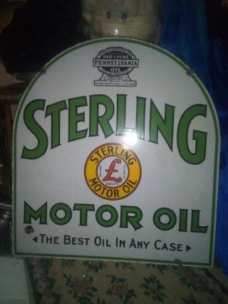 Vintage Sterling Motor Oil Double Sided Porcelain Sign Gas Oil