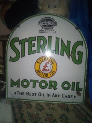 Vintage Sterling Motor Oil Double Sided Porcelain Sign Gas Oil 2