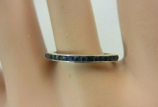 Vintage 14k White Gold And Blue Sapphire Baguette Eternity Ring Anniversary Band