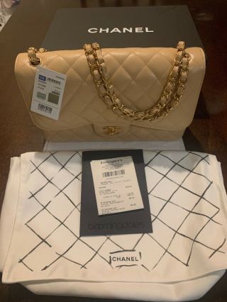 Rare Nwt Chanel Jumbo Caviar Double Flap Bag Beige Claire W/receipt