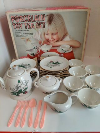 Vintage Porcelain Toy Tea Set By Sears Rosebud Pattern 29 Piece Service 6