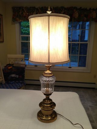 Vintage Stiffel Brass & Crystal 36 " Table Lamp Hollywood Regency Mid - Century