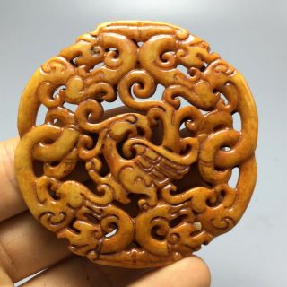 40g Chinese Old Natural Red Jade Hand - Carved Statue Dragon And Phoenix Pendant 1