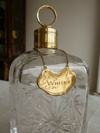 Heavy Cut Crystal Whiskey Whisky Bottle Puiforcat Sterling Silver Mount & Label