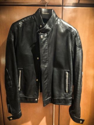 Rare Louis Vuitton Mens Biker Leather Jacket Black 52