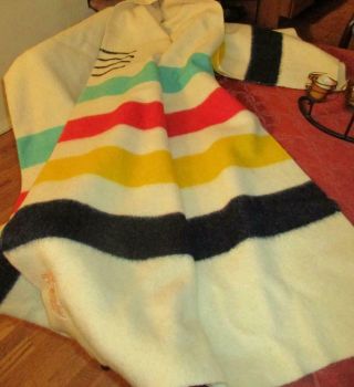 Vintage Hudson Bay 4 Point 100 Wool Blanket 72 " X 90 " $580