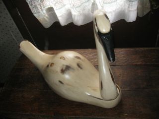 Swan Duck Wood Decoy Signed Sculpture Hand Carved Vintage