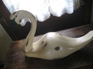 Swan Duck Wood Decoy Signed Sculpture Hand Carved Vintage 4