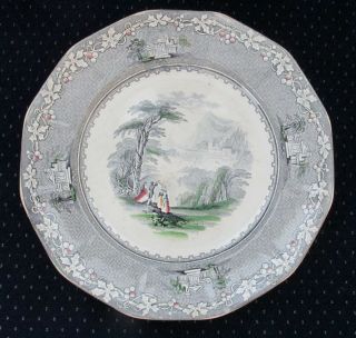 Antique Charles Meigh Jenny Lind Multi Color Transferware Plate C 1835 - 1861