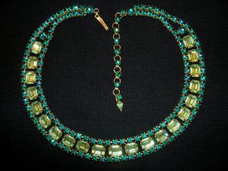 Vtg Schreiner Peridot Emerald Green Rhinestone Wedding Prom Collar Necklace