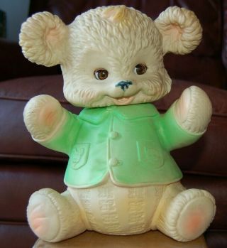 Vintage 1962 Edward Mobley Arrow Rubber Teddy Bear Green Squeak Sleep Eye Toy