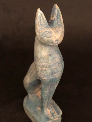 Rare Ancient Egyptian Blue Cat Amulet 26th Dyn 680 Bc