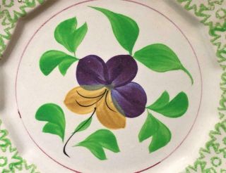 Antique Stick Spatter Spatterware Plate,  4 - Color,  Pansy Pattern,  19th C. 2